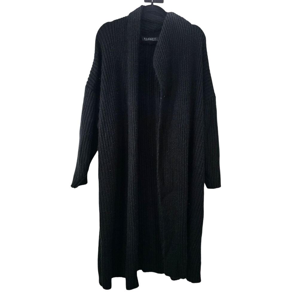 Eloquii Cardigan Sweater Women 18W 20W Black Chunky Knit Long Duster Open Front